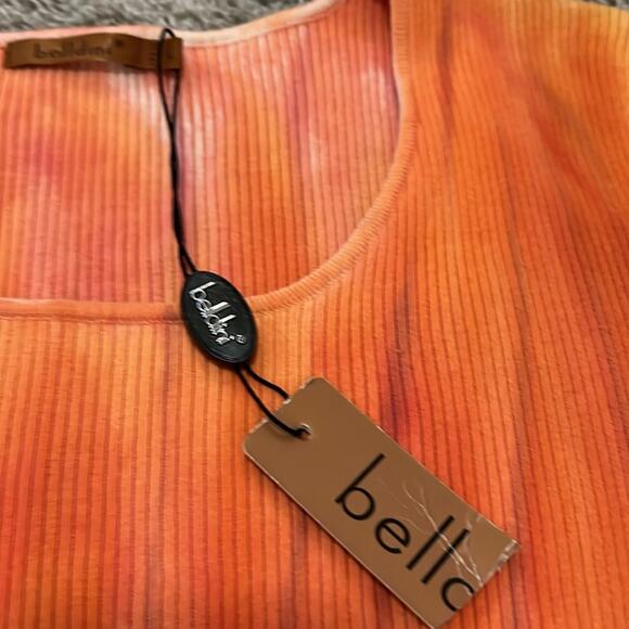 NWT Belldini Top Large Shirt Embellished Orange Tye Dye Boho‎ Embroidered Floral - Picture 10 of 16